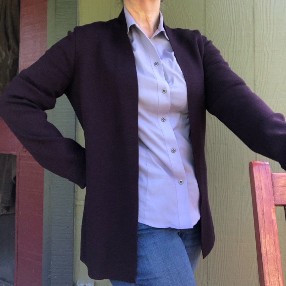 Linda Allard Ellen Tracy Purple/ Plum Wool Cardigan Sweater Jacket Size P- NWT - Picture 2 of 11